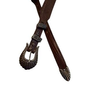 Max Lang Genuine Lizard Tapered Belt With Sterling Silver Buckle Size 28 Brown